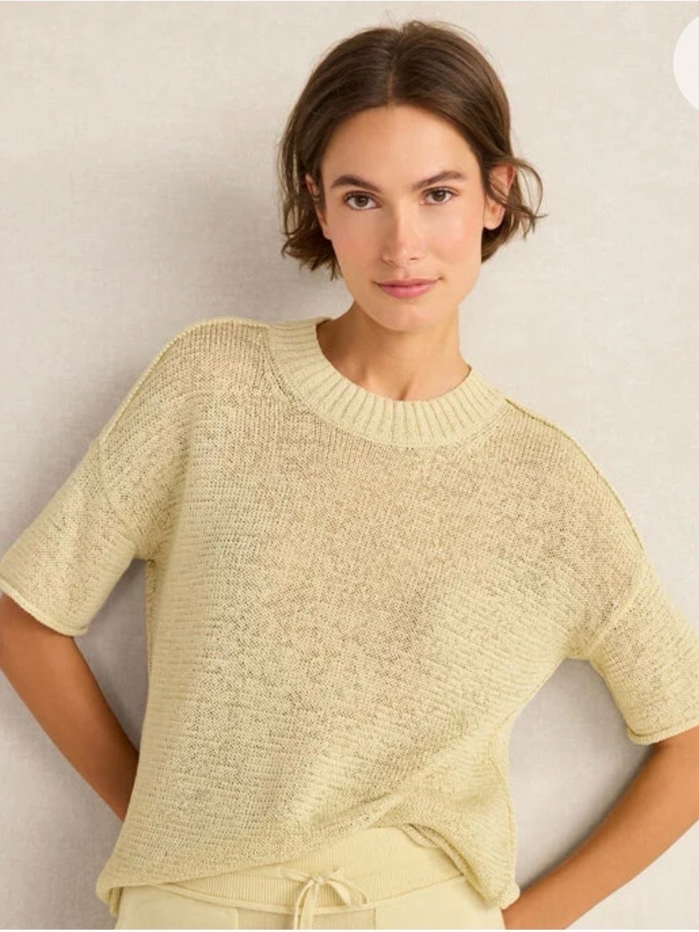 Haven Well Within Organic Cotton-Linen Crewneck Sweater — Soft Yellow — NWT